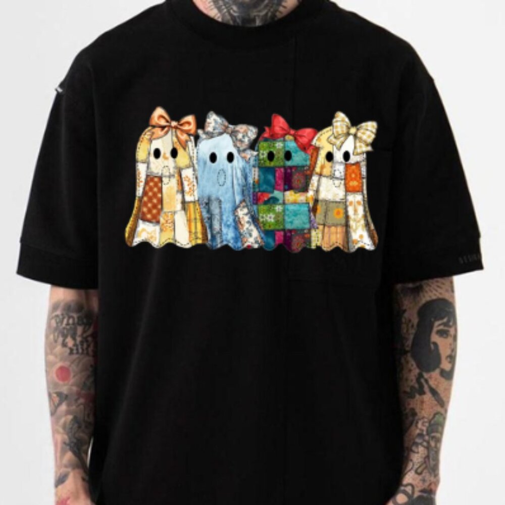 Patchwork Ghosts And Floral Fall Ghost Tee, Trend… - image 1